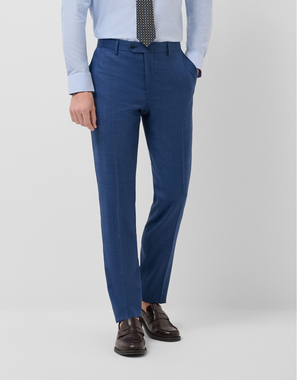 Half canvas slim fit suit in ink blue check | Roberto Verino