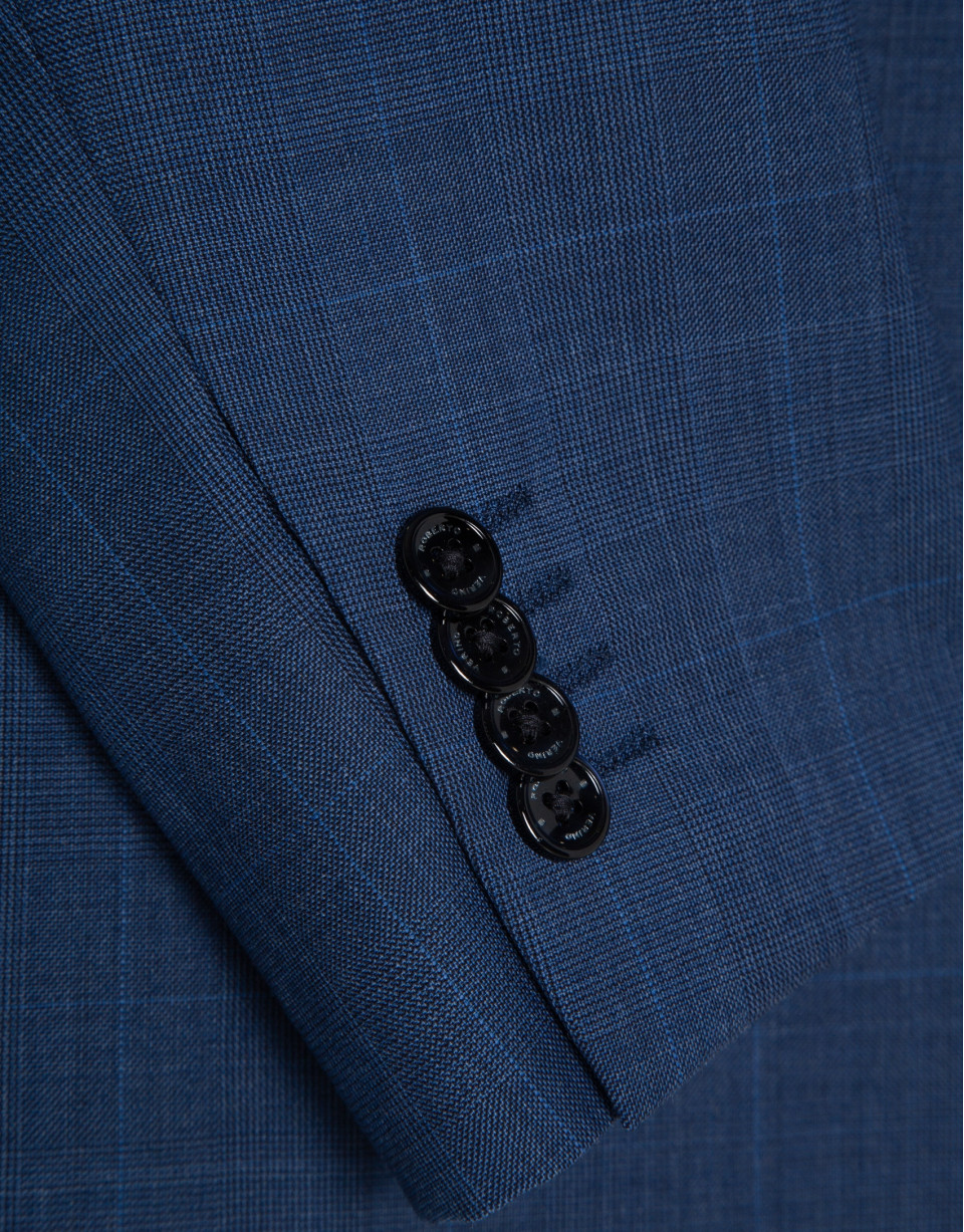 Half canvas slim fit suit in ink blue check | Roberto Verino