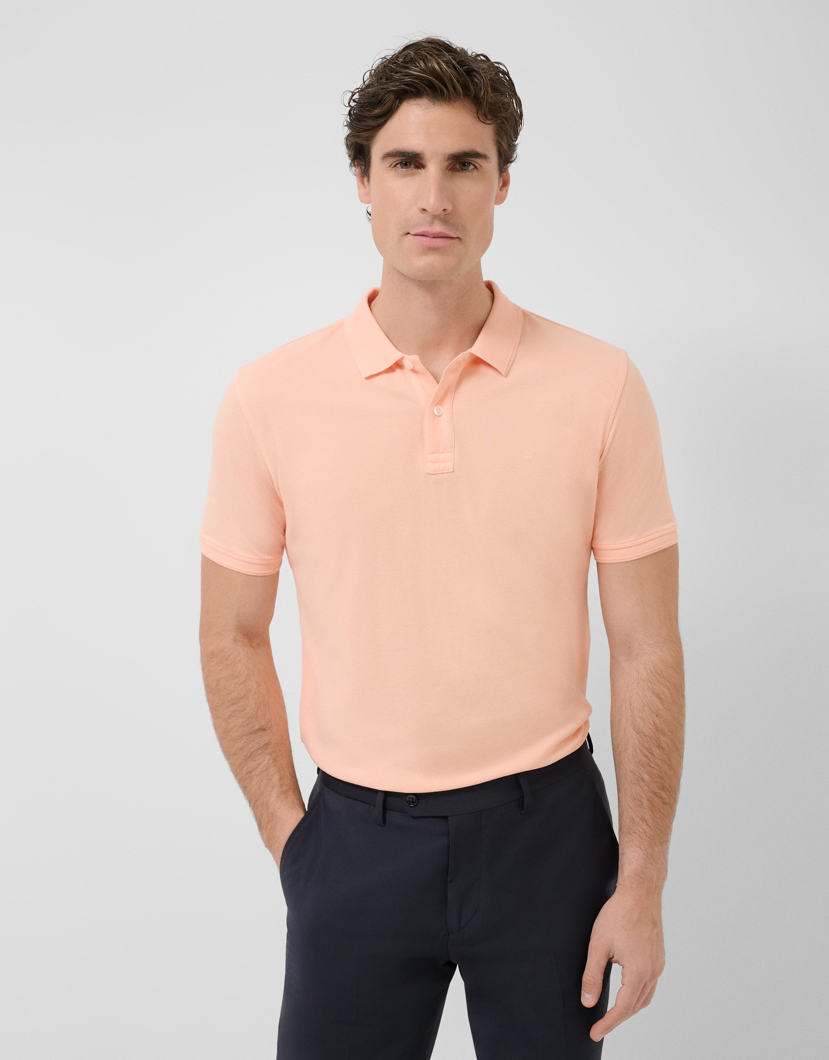 Light orange short-sleeved piqué polo shirt | Roberto Verino