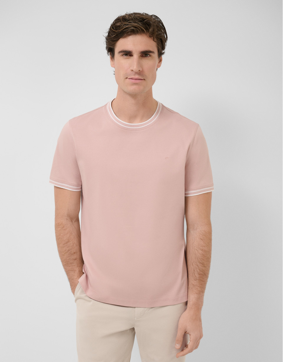 Camiseta manga corta mercerizado rosa rib blanco | Roberto Verino