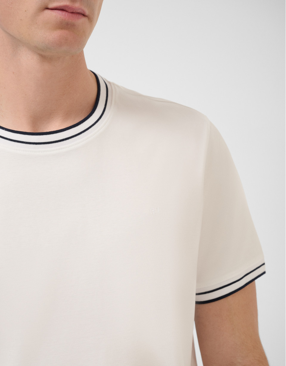 Camiseta manga corta mercerizado blanco rib ... | Roberto Verino
