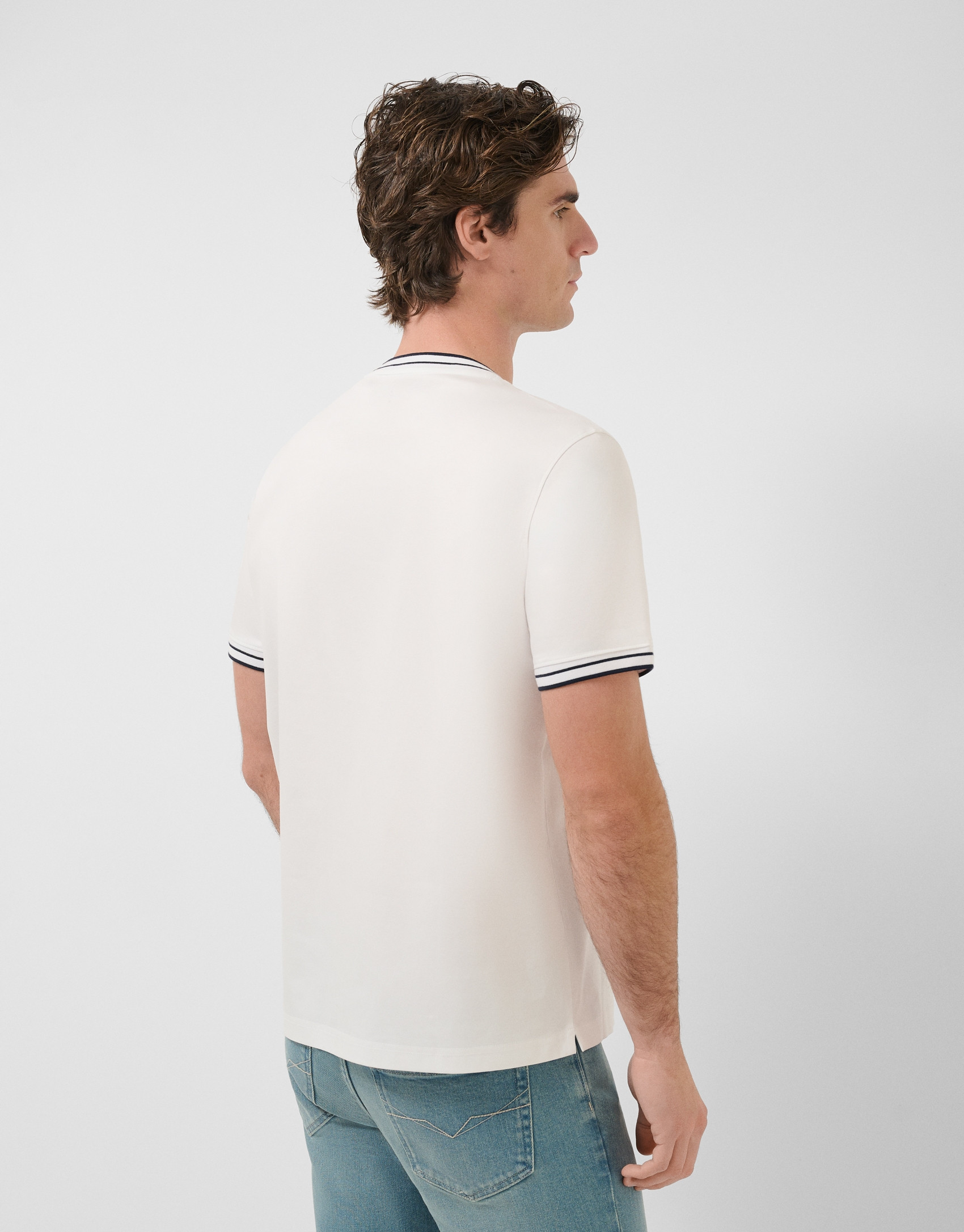 Camiseta manga corta mercerizado blanco rib ... | Roberto Verino