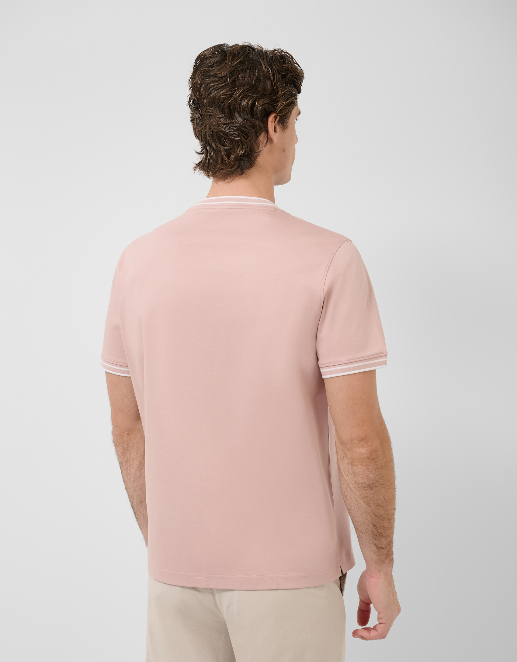 Camiseta manga corta mercerizado rosa rib blanco | Roberto Verino