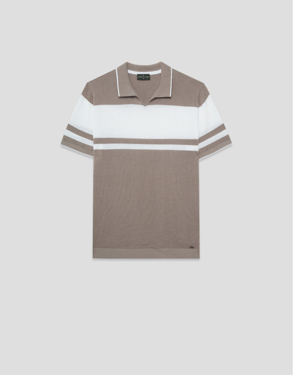 Polo tricotado rayas azul visón/blanco | Roberto Verino