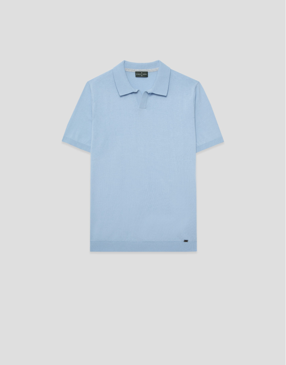 Polo tricotado high twist celeste - Hombre | Roberto Verino