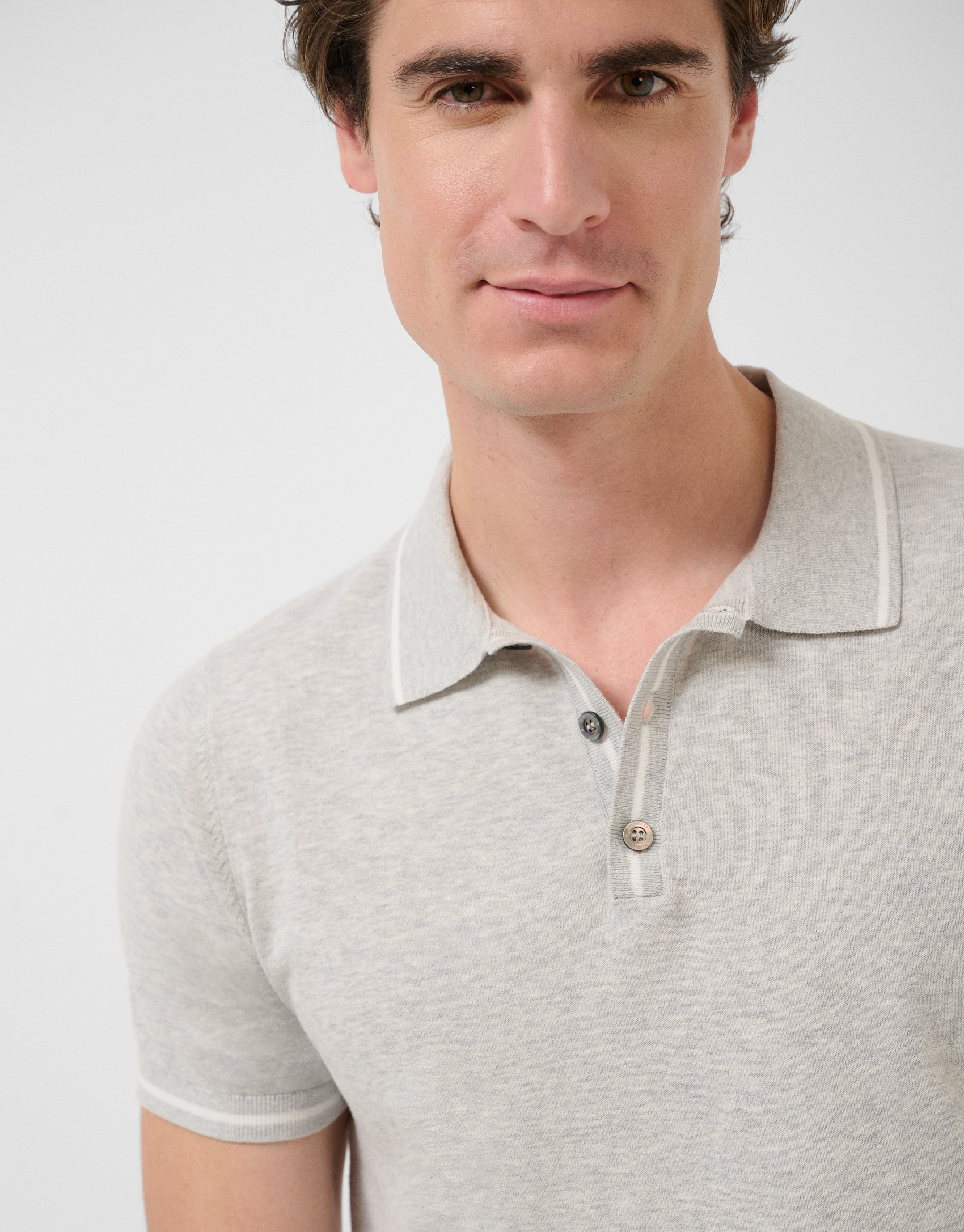 Grey melange knitted polo shirt - Man - SS2026 | Roberto Verino