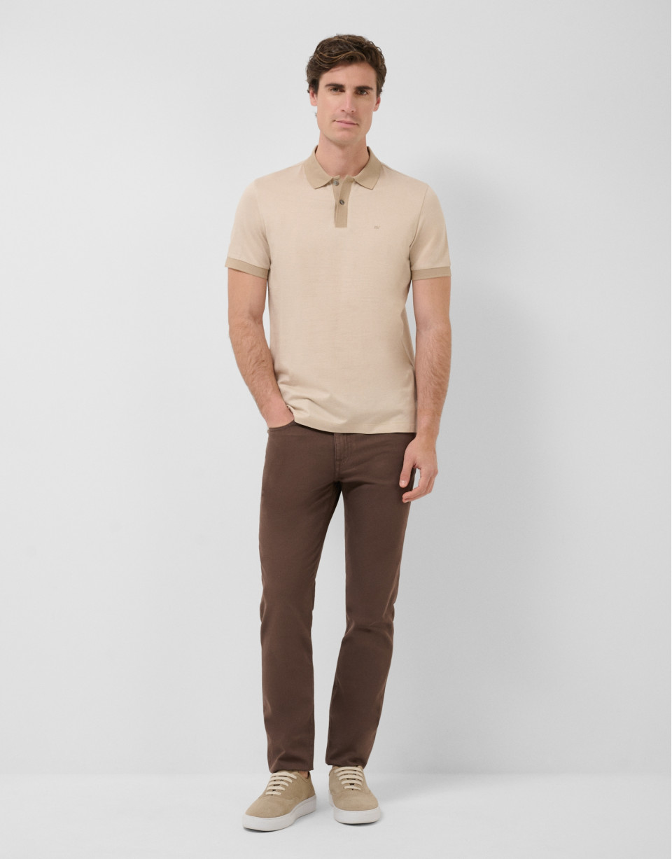Polo jacquard mercerizado tricolor camel/blanco | Roberto Verino