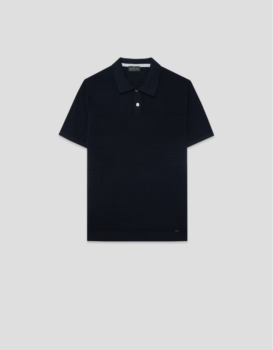 Navy structured knitted polo shirt - Man | Roberto Verino