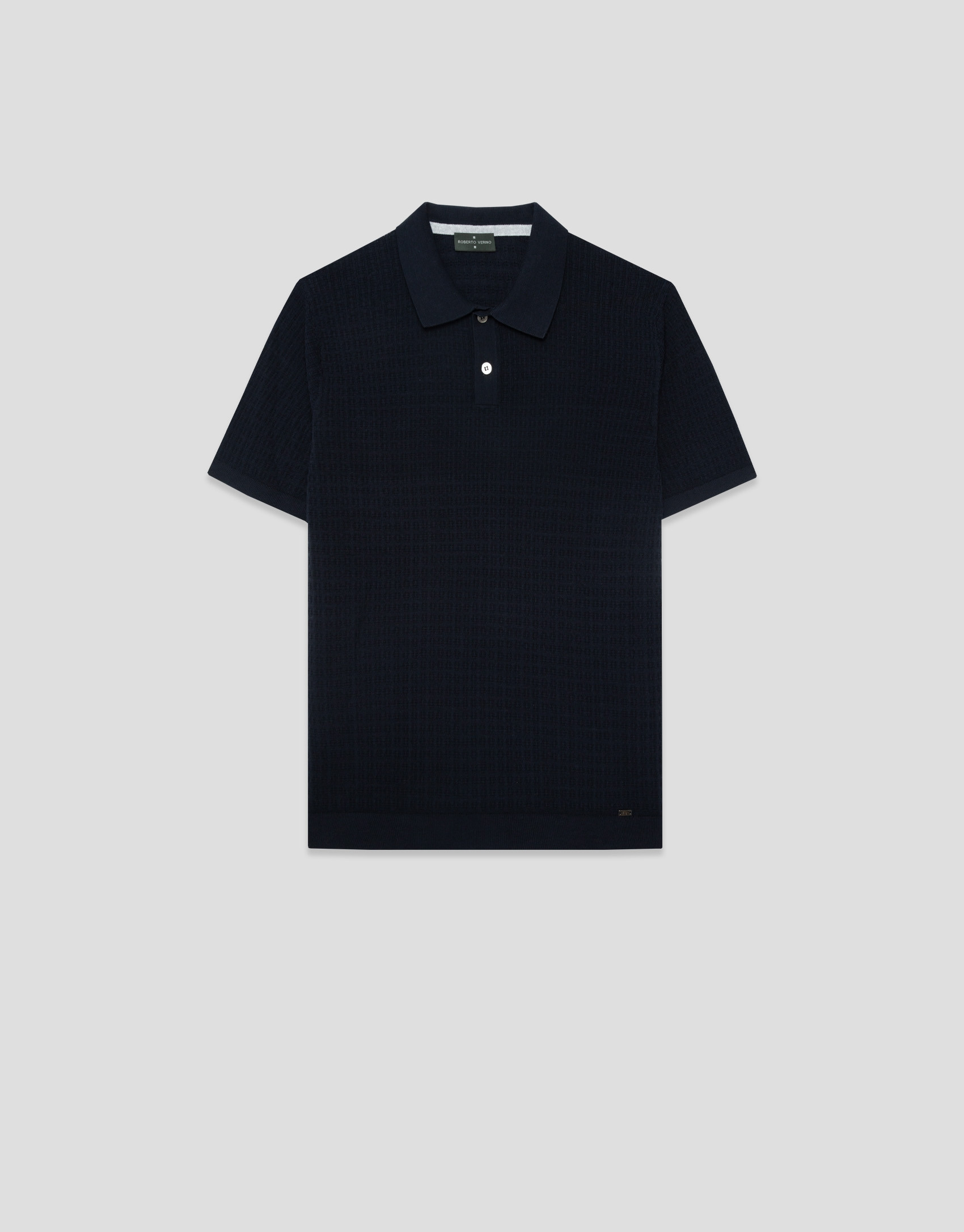 Navy structured knitted polo shirt - Man | Roberto Verino
