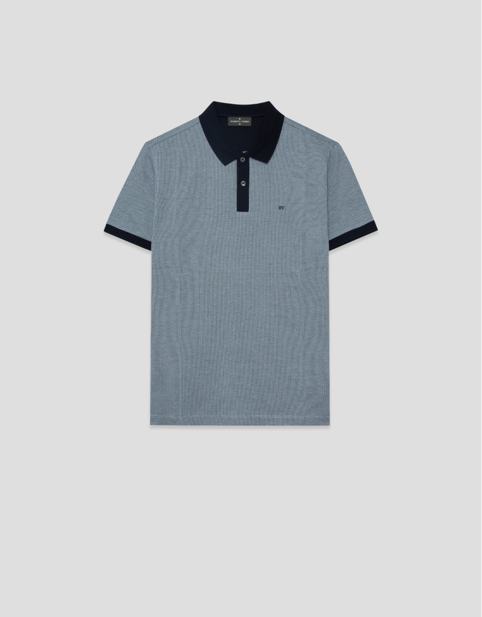 Three-colour blue/white mercerised jacquard ... | Roberto Verino