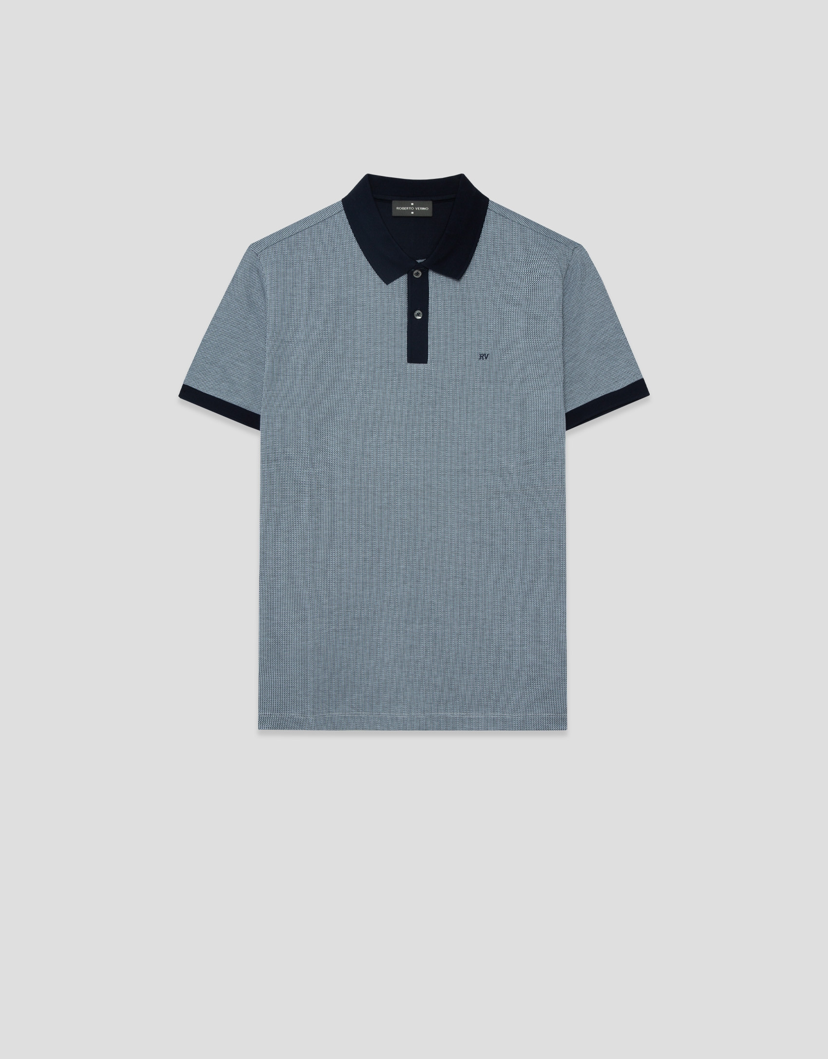 Three-colour blue/white mercerised jacquard ... | Roberto Verino