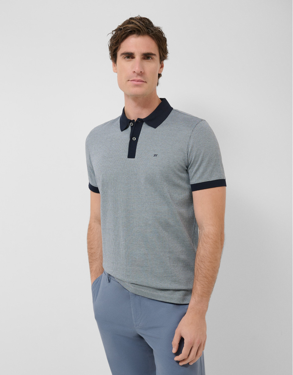 Three-colour blue/white mercerised jacquard ... | Roberto Verino