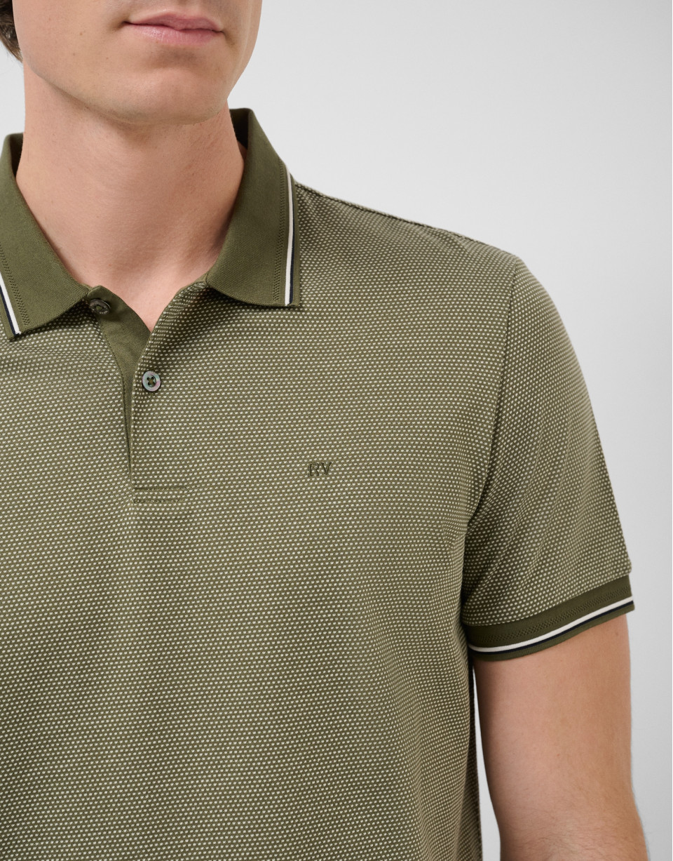 Polo jacquard mercerizado tricolor caqui/blanco | Roberto Verino