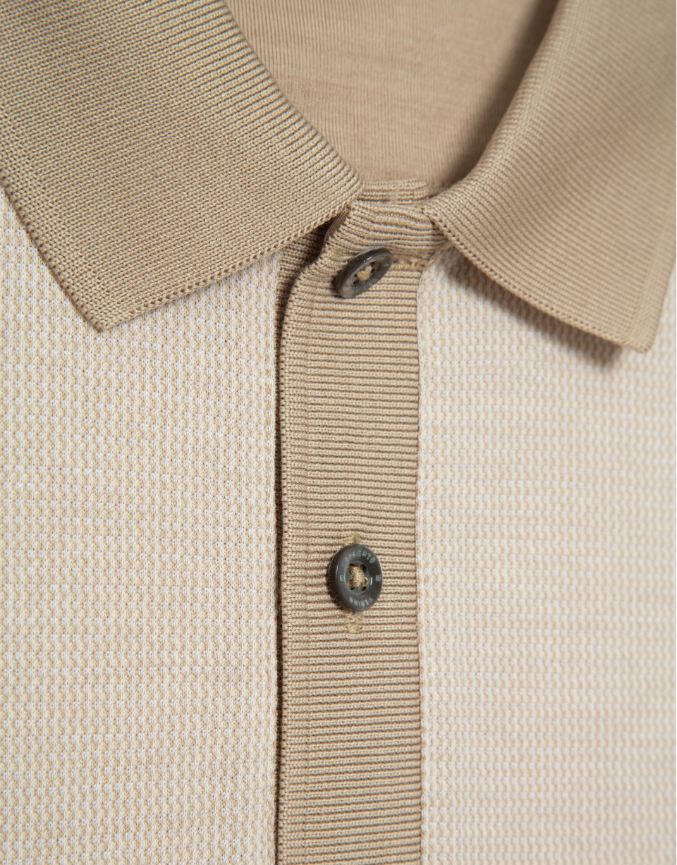 Polo jacquard mercerizado tricolor camel/blanco | Roberto Verino