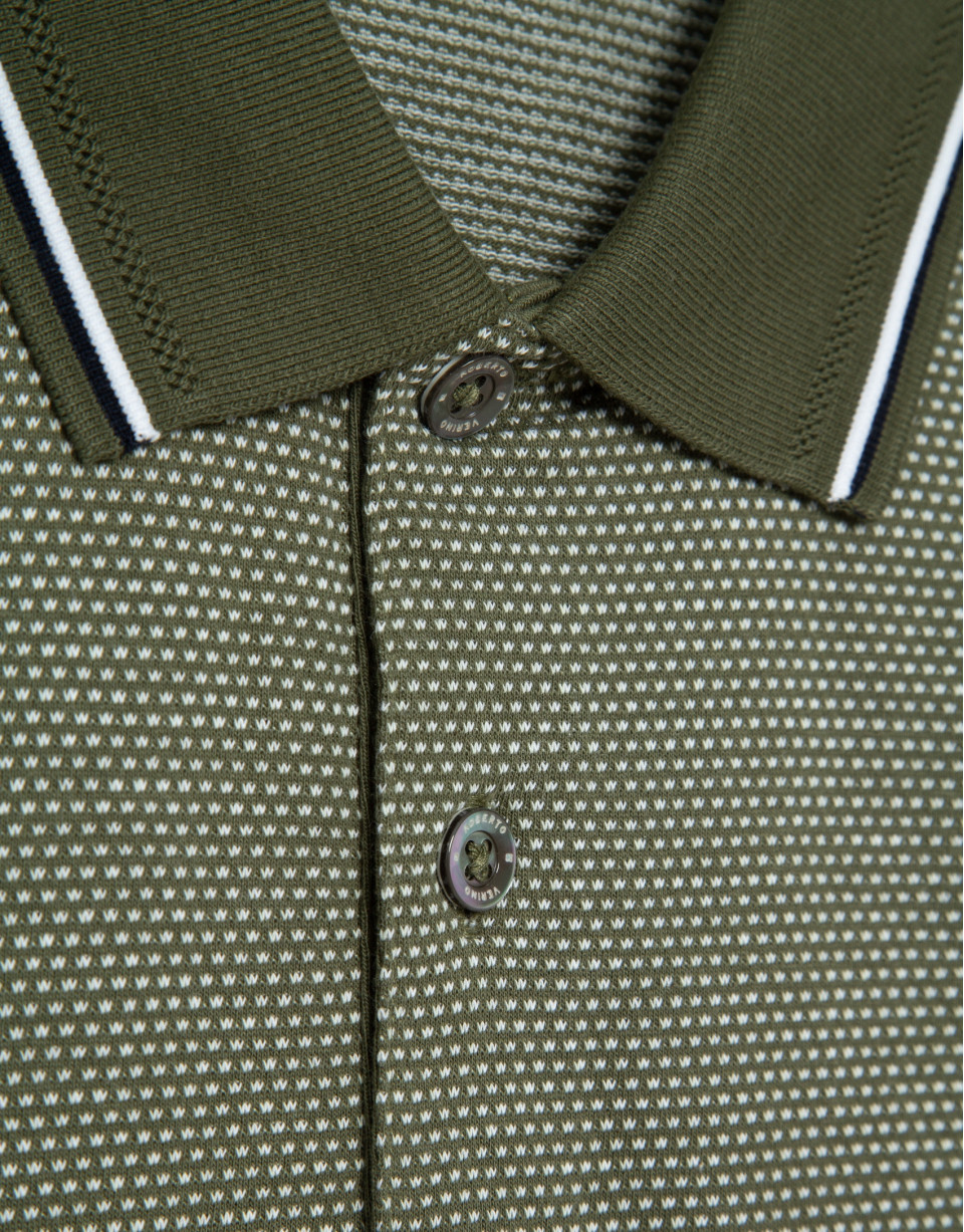 Polo jacquard mercerizado tricolor caqui/blanco | Roberto Verino
