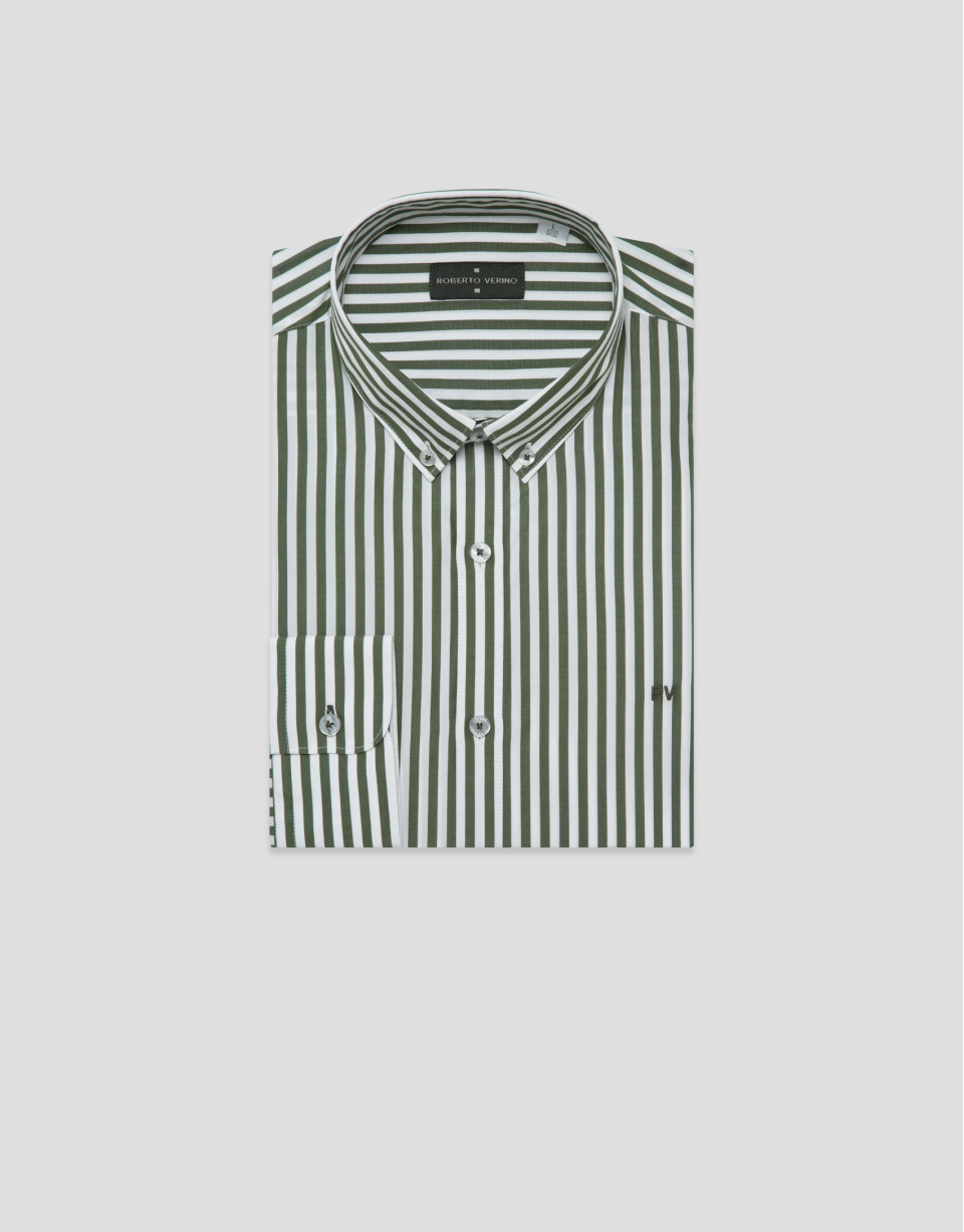 Camisa sport regular rayas blanco y caqui | Roberto Verino