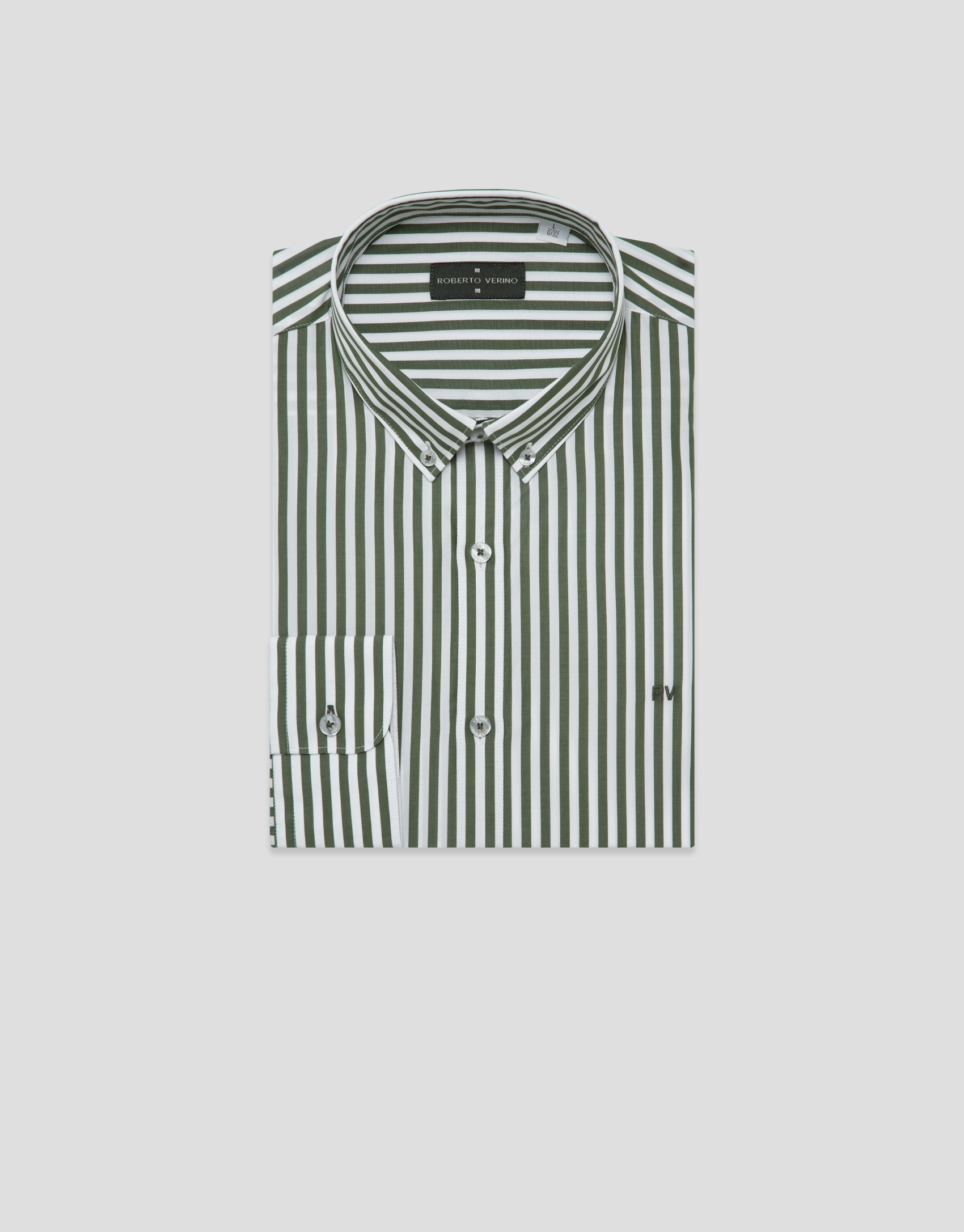 Regular fit white and khaki striped shirt - Man | Roberto Verino
