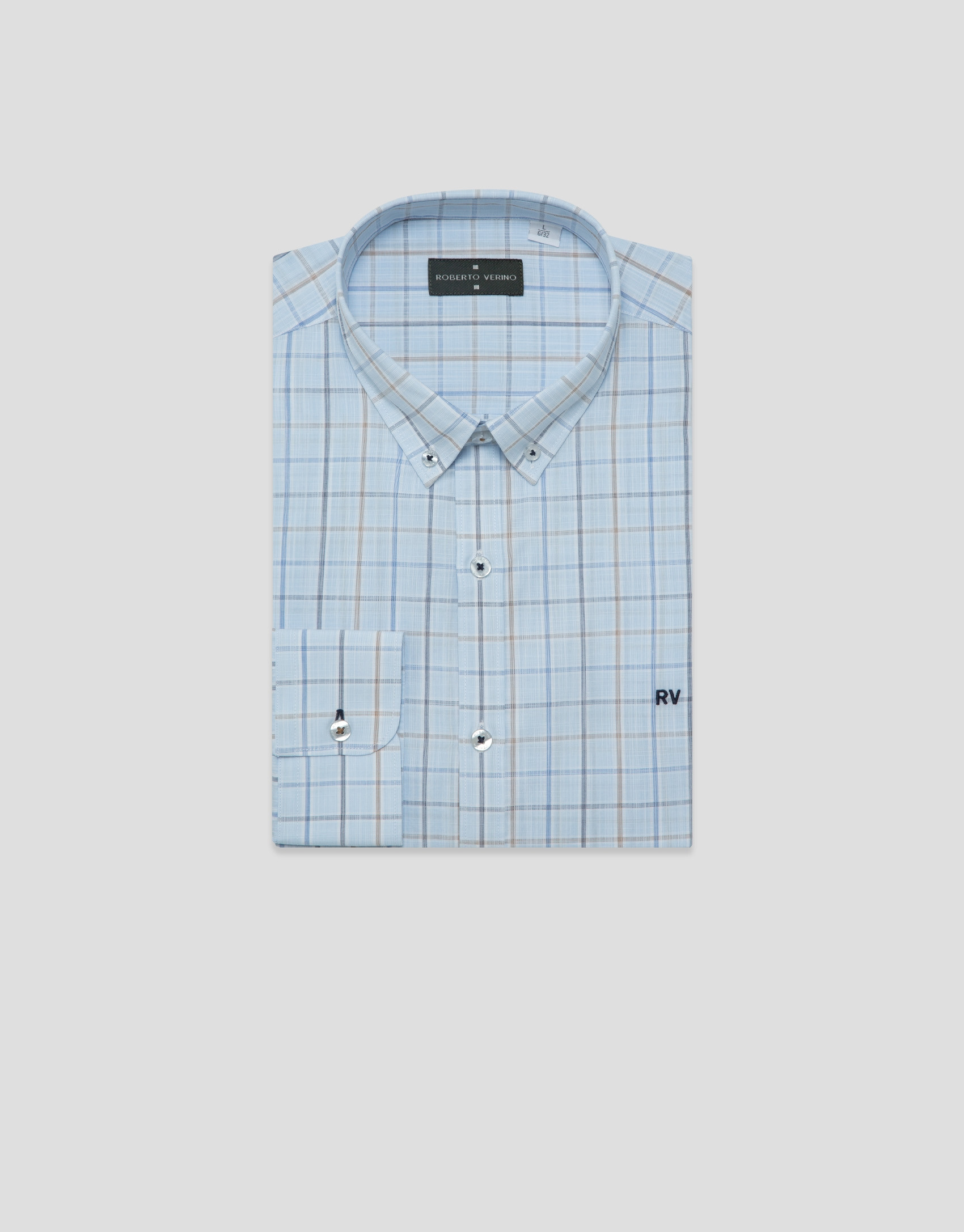 Camisa sport regular cuadros celestes con ... | Roberto Verino