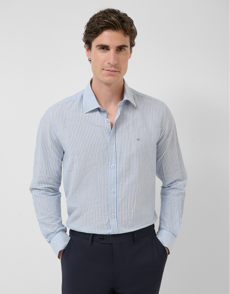 Camisa sport slim fit rayas celeste y blanco | Roberto Verino