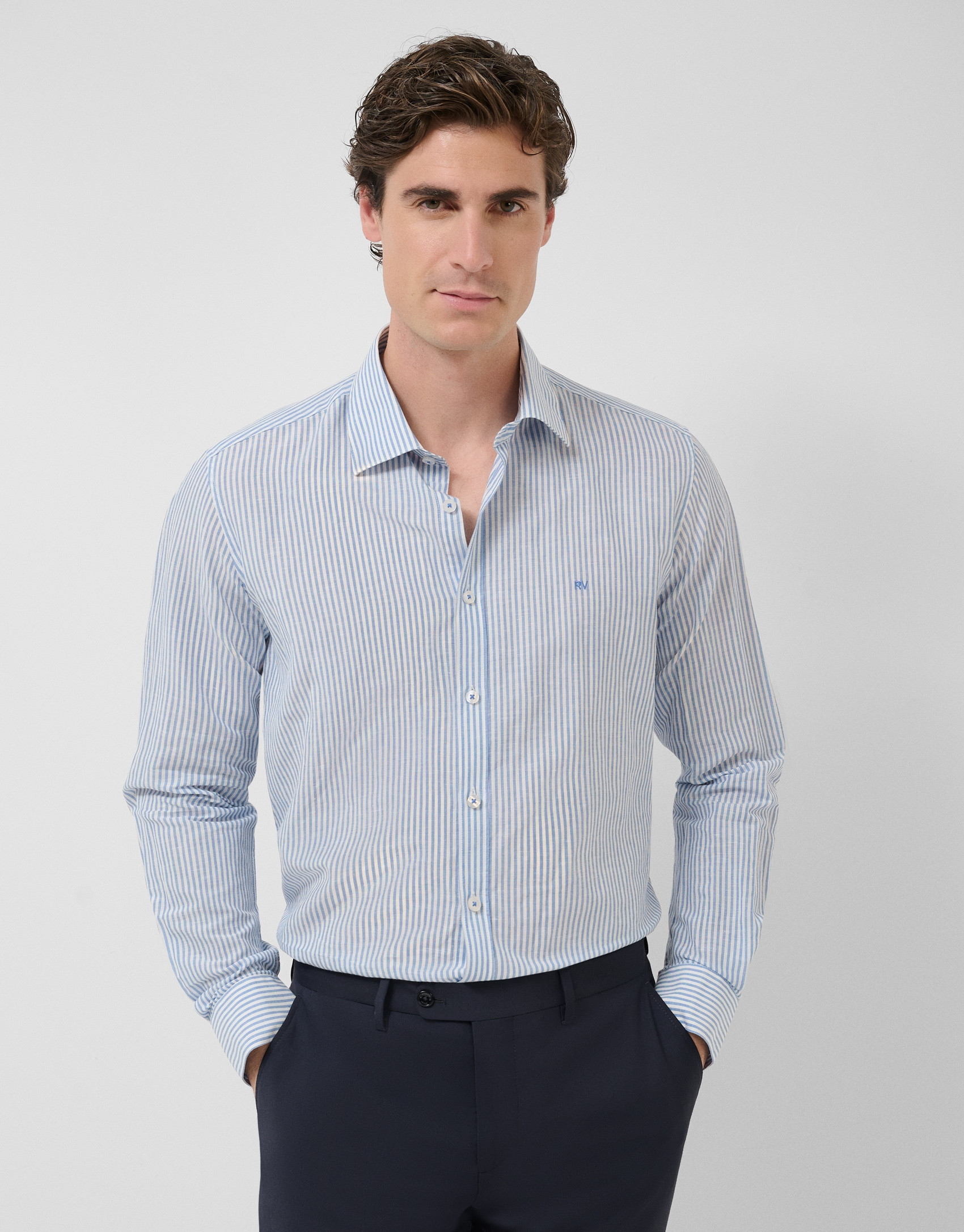 Camisa sport slim fit rayas celeste y blanco | Roberto Verino