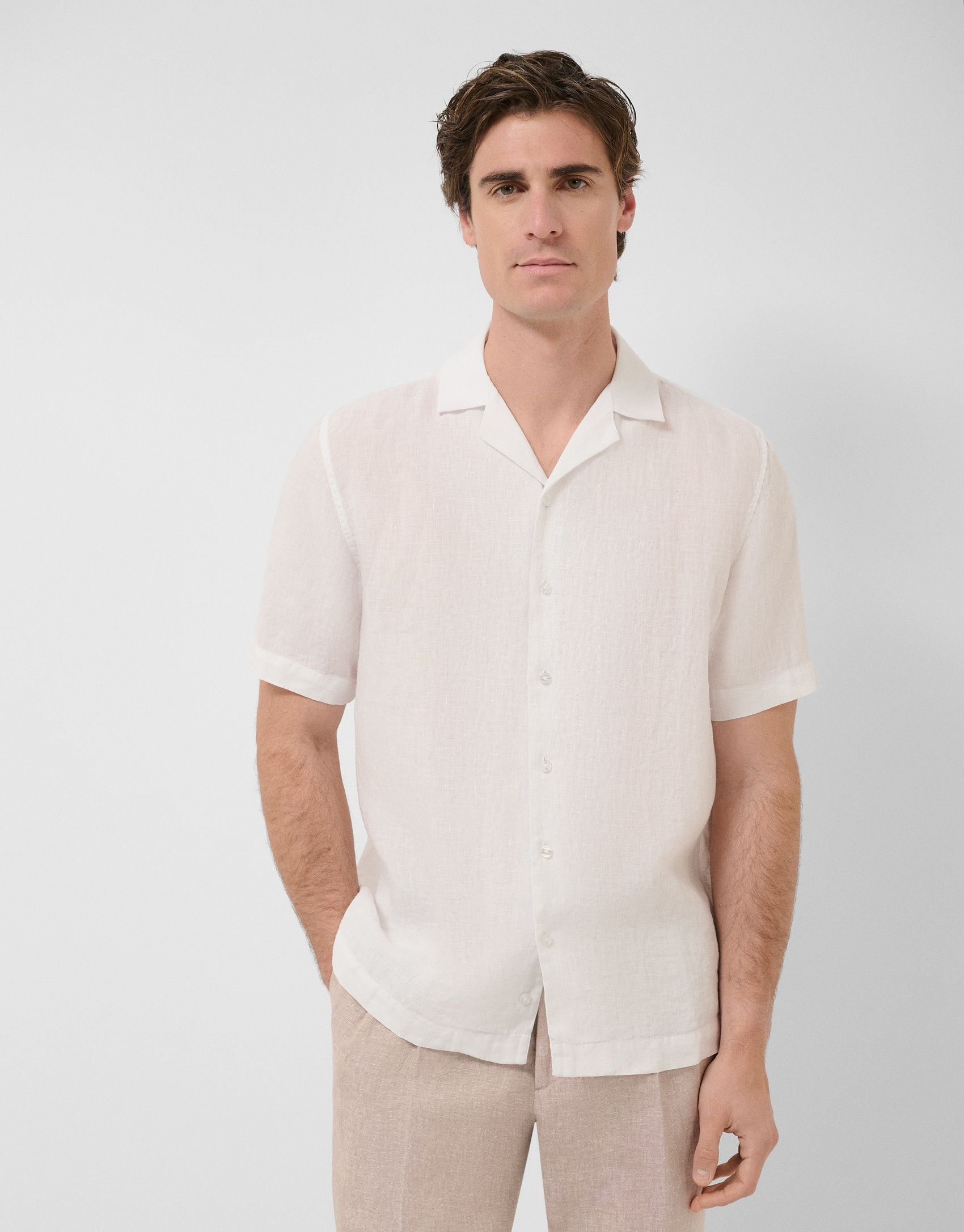 Camisa guayabera slim fit lino blanco - Hombre | Roberto Verino