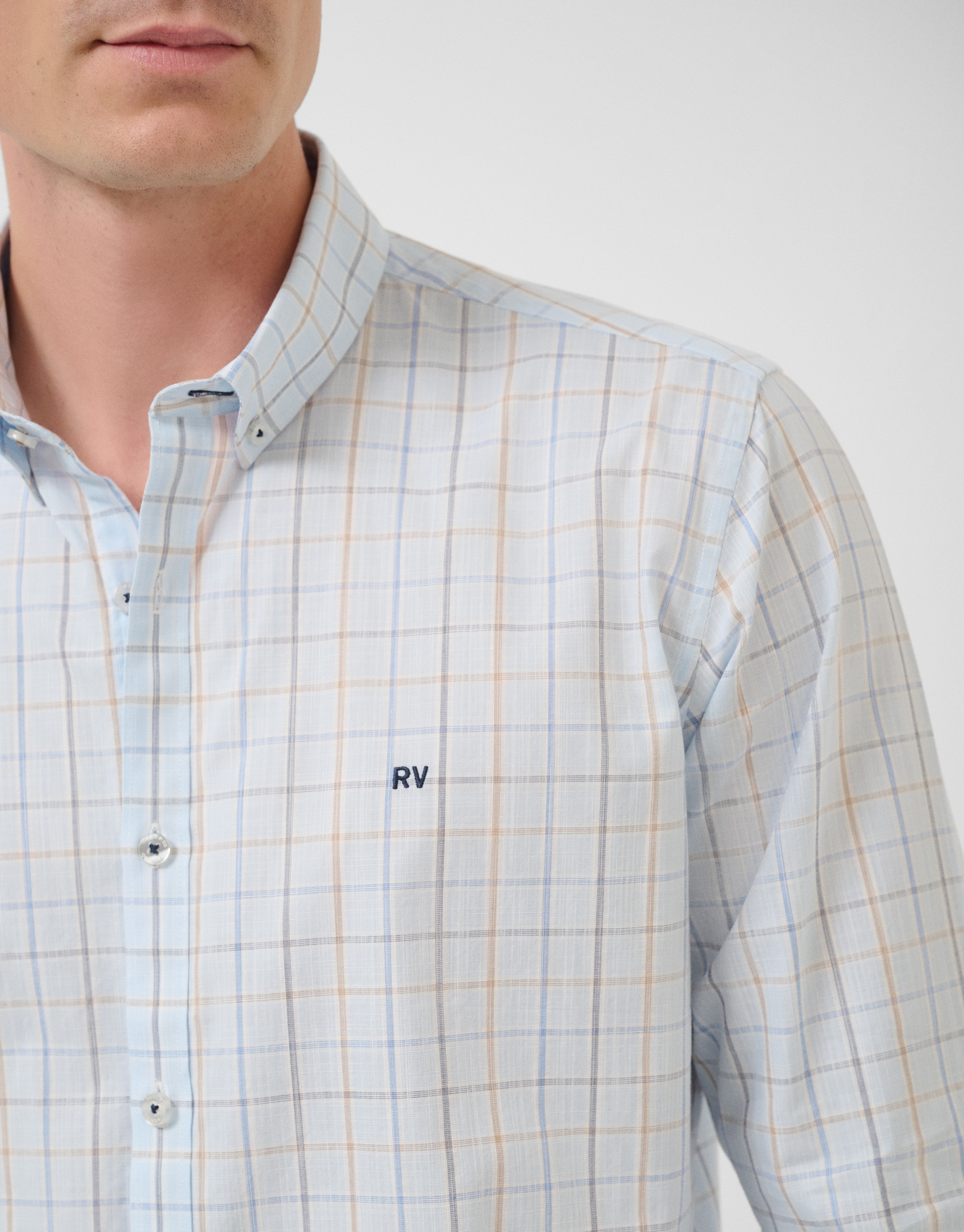 Regular fit light blue checked shirt with ... | Roberto Verino