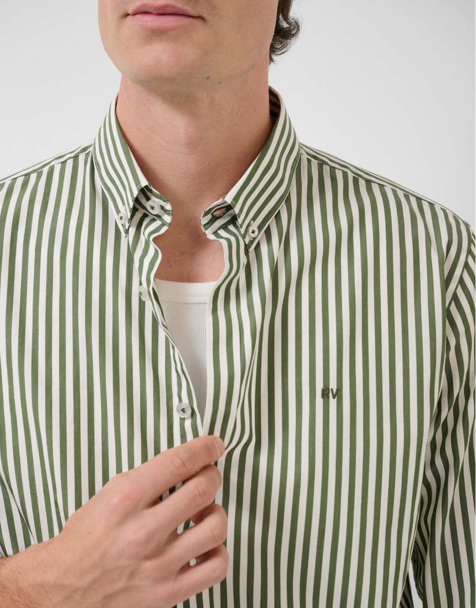 Camisa sport regular rayas blanco y caqui | Roberto Verino
