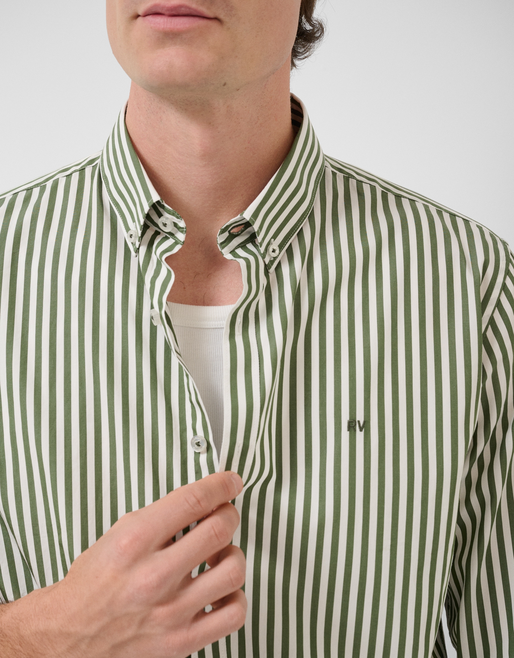 Camisa sport regular rayas blanco y caqui | Roberto Verino