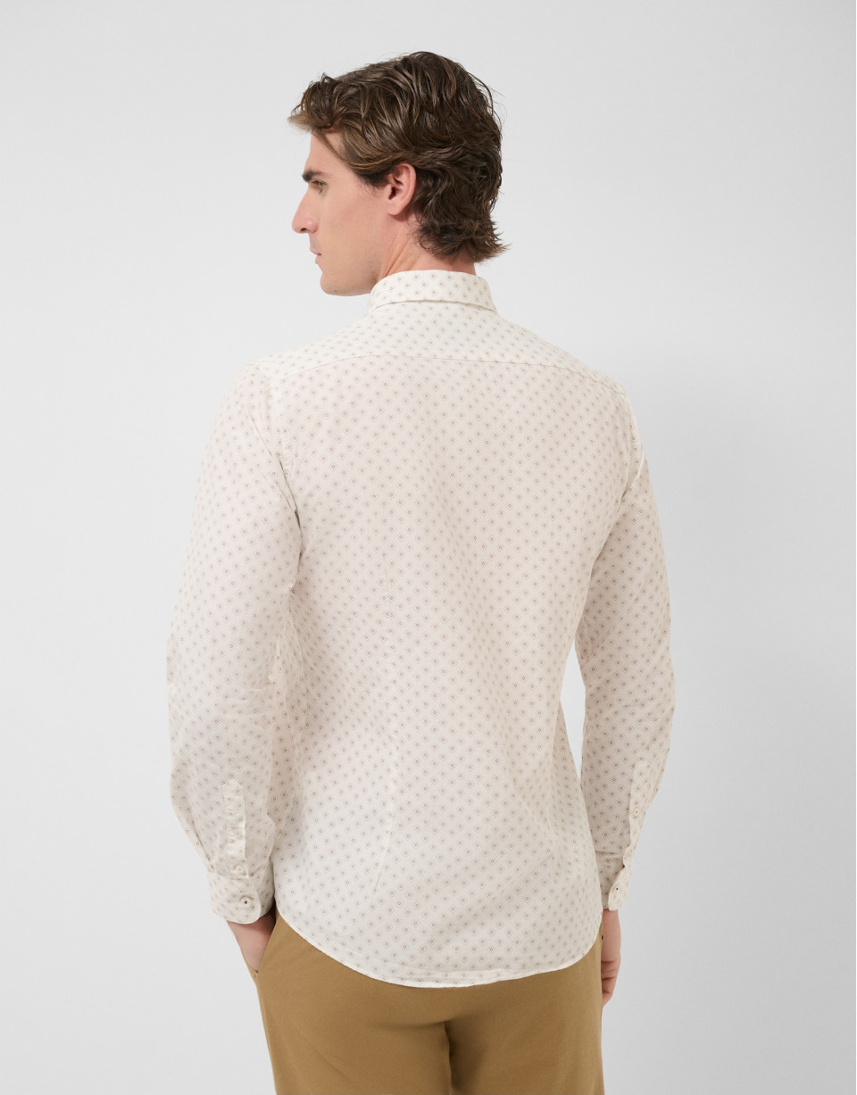 Slim-fit white shirt with brown geometric print | Roberto Verino
