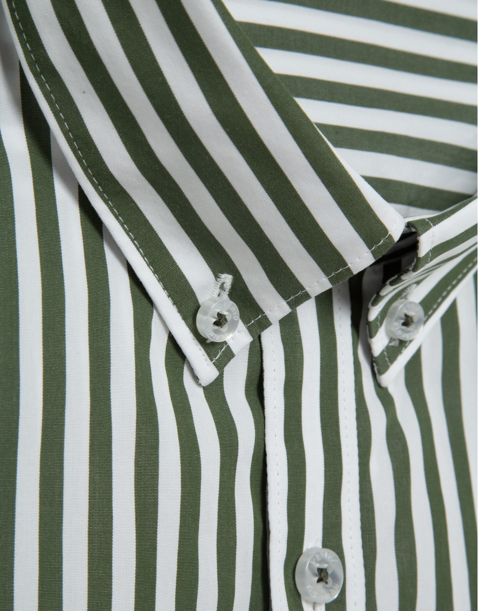Camisa sport regular rayas blanco y caqui | Roberto Verino