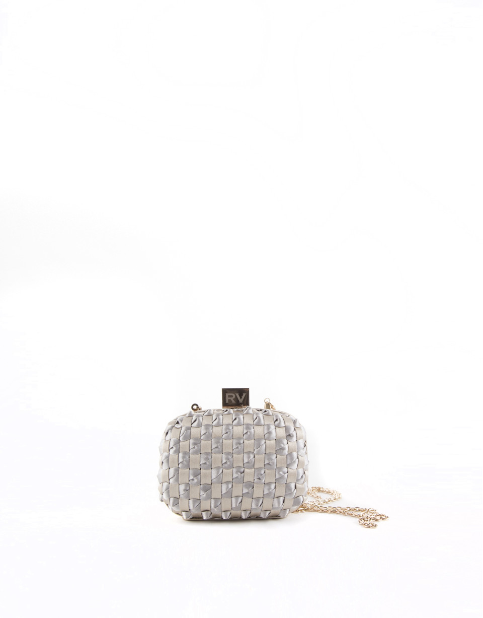 Bolso Clutch Cova dameado de tejidos dorado y plateado