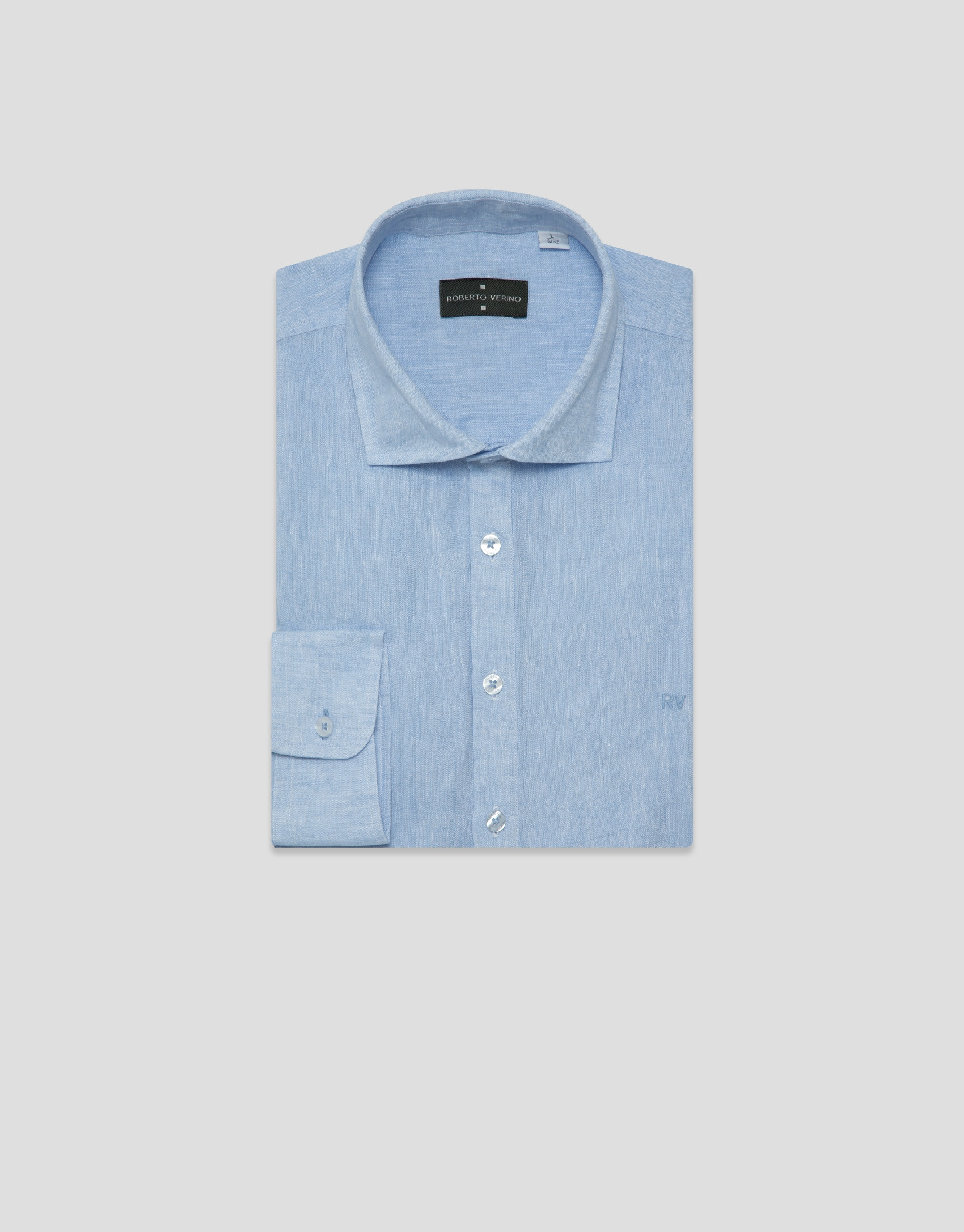 Camisa sport regular tipo polo lino celeste | Roberto Verino