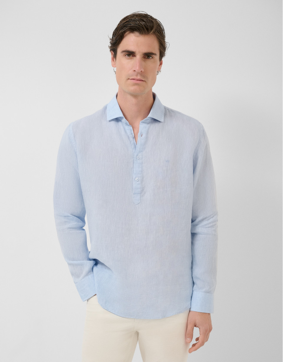 Camisa sport regular tipo polo lino celeste | Roberto Verino