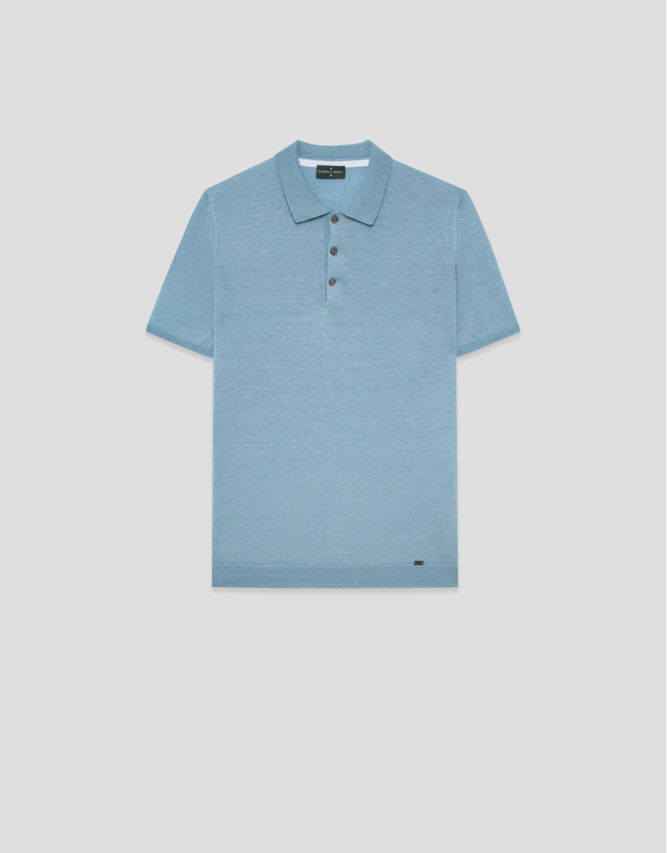 Polo tricotado lino celeste - Hombre - PV2026 | Roberto Verino