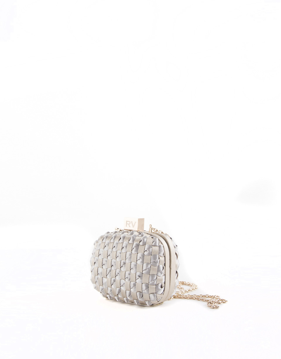 Bolso Clutch Cova dameado de tejidos dorado y plateado