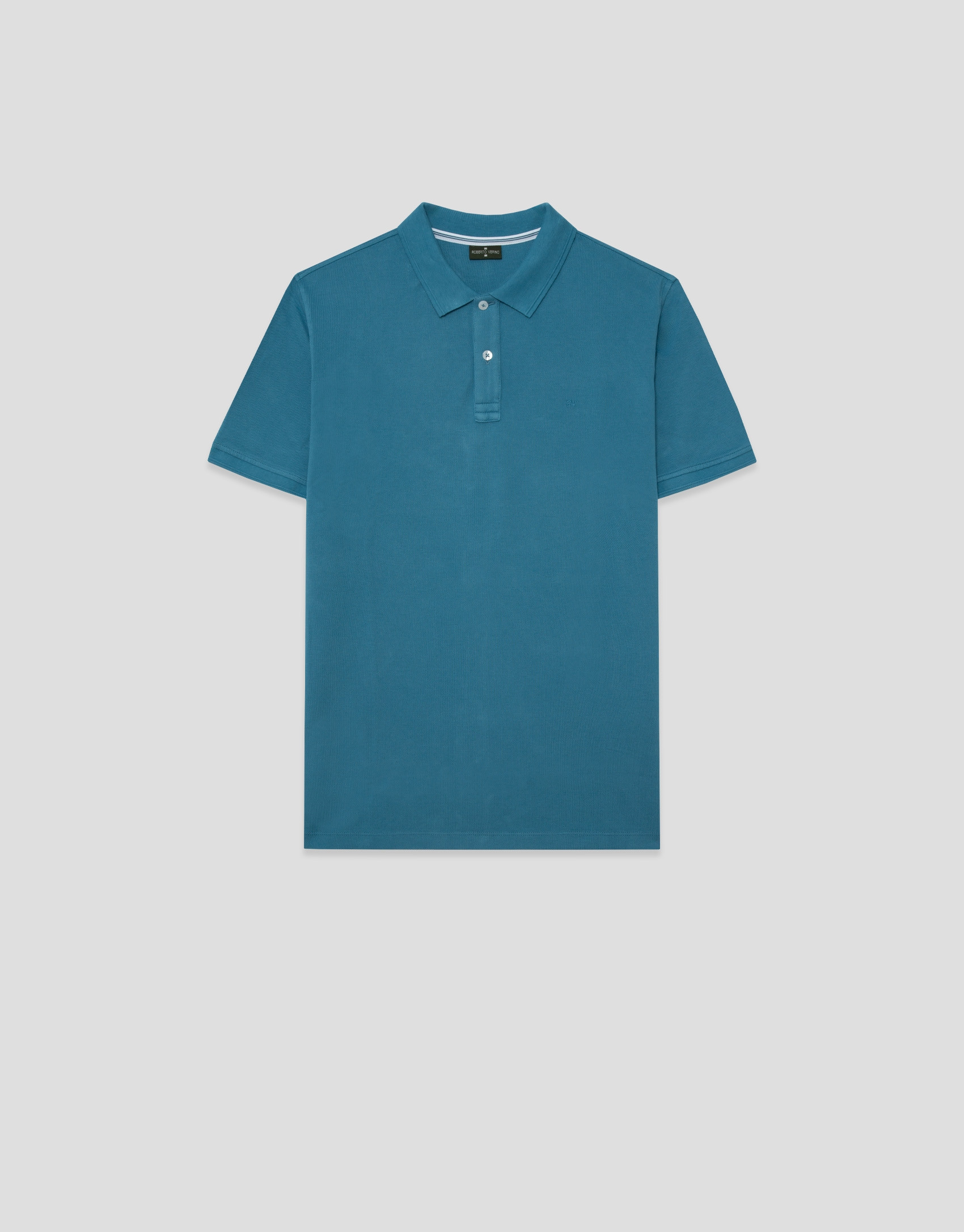 Blue-green short-sleeved piqué polo shirt | Roberto Verino