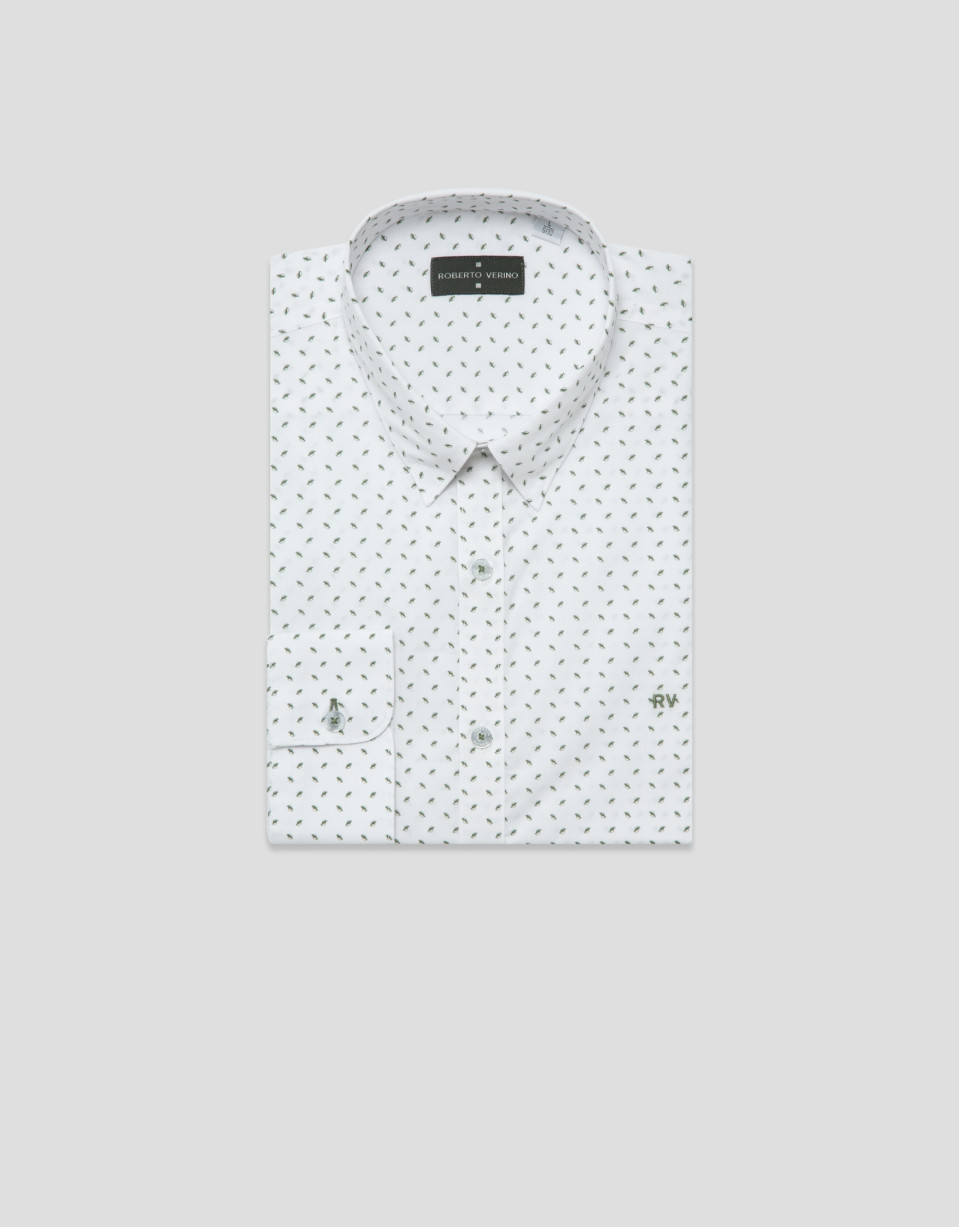 Regular fit khaki geometric print casual shirt | Roberto Verino