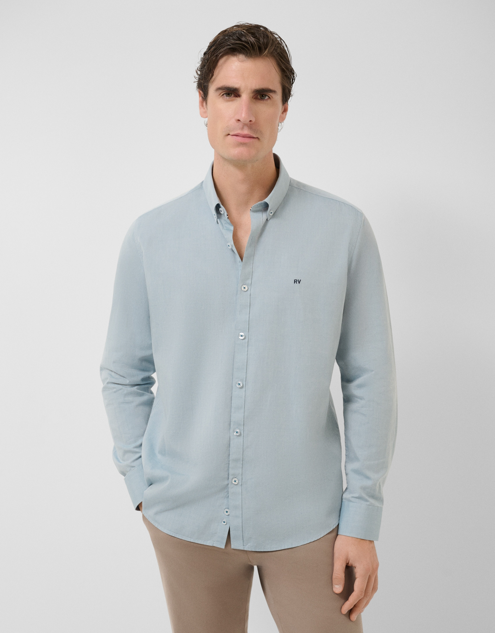 Regular fit teal Oxford casual shirt - Man | Roberto Verino