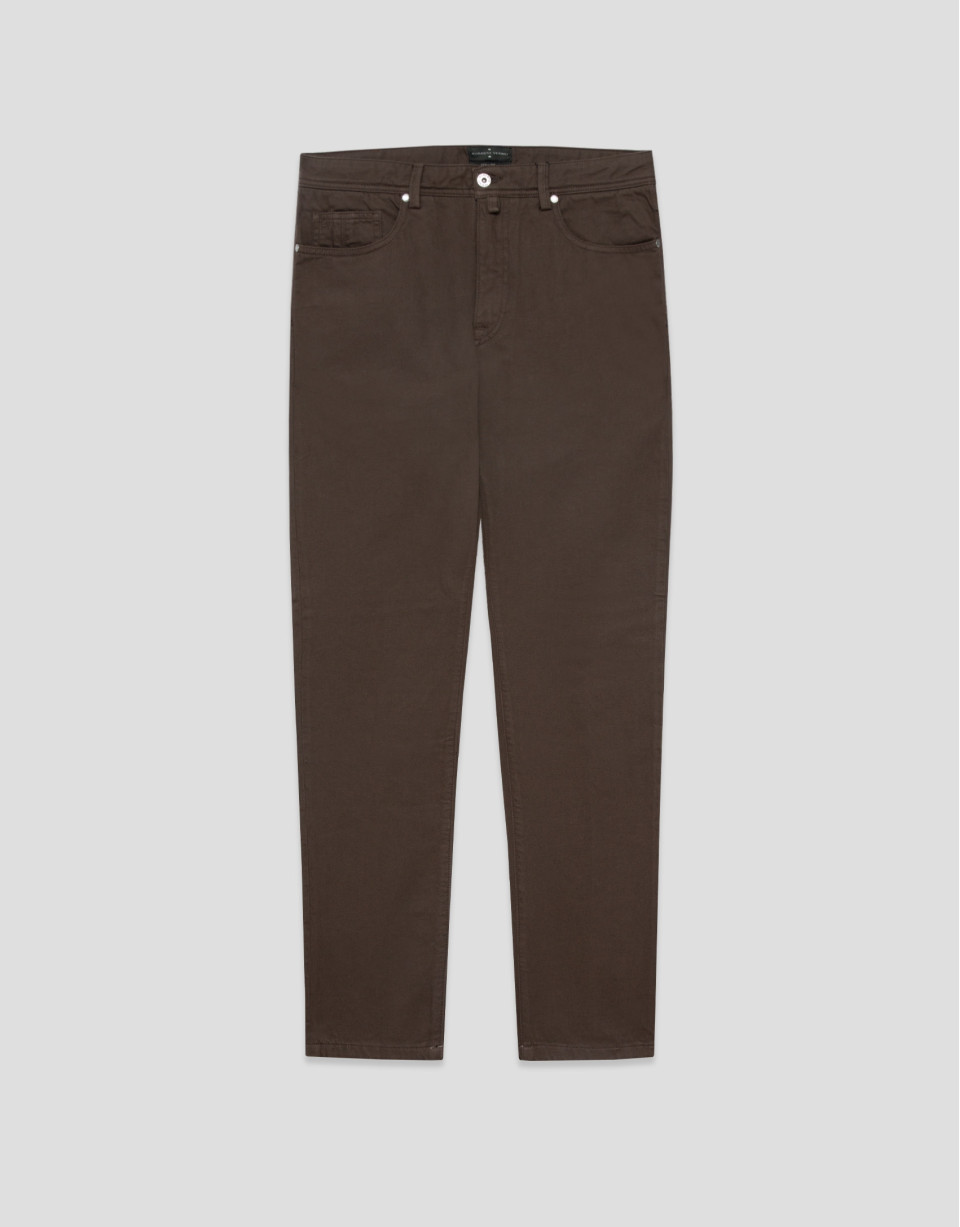 Brown dyed twill five-pocket trousers - Man | Roberto Verino