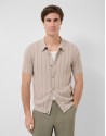 Open-neck mink-coloured cable knit polo shirt | Roberto Verino