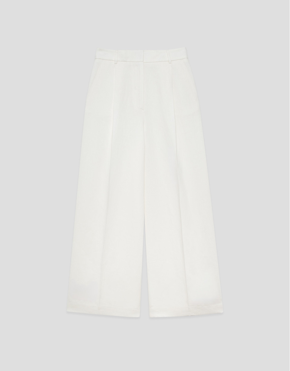 Pantalón ancho con pinzas mezcla lino blanco... | Roberto Verino