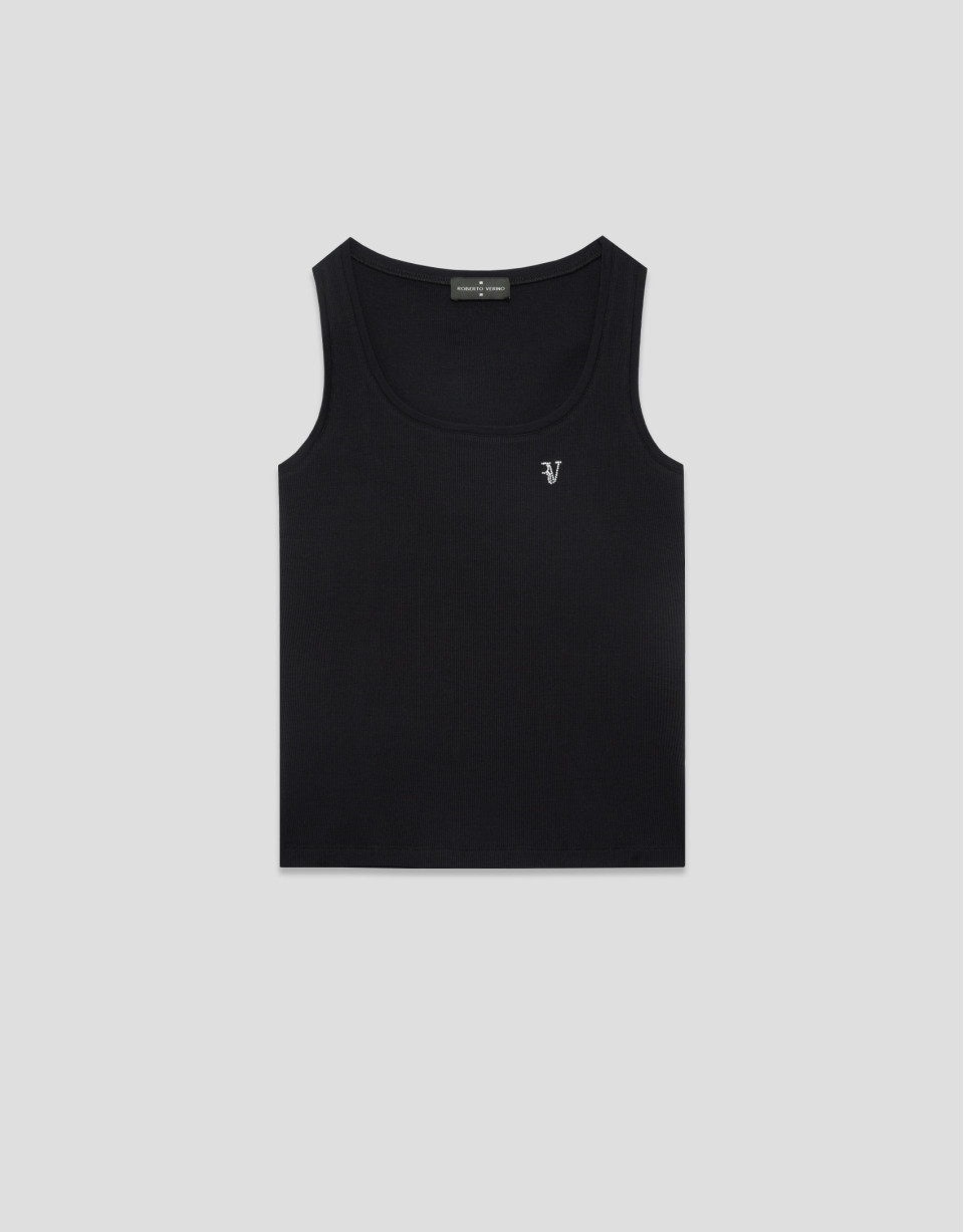 Camiseta tirantes punto canalé negro - Mujer | Roberto Verino
