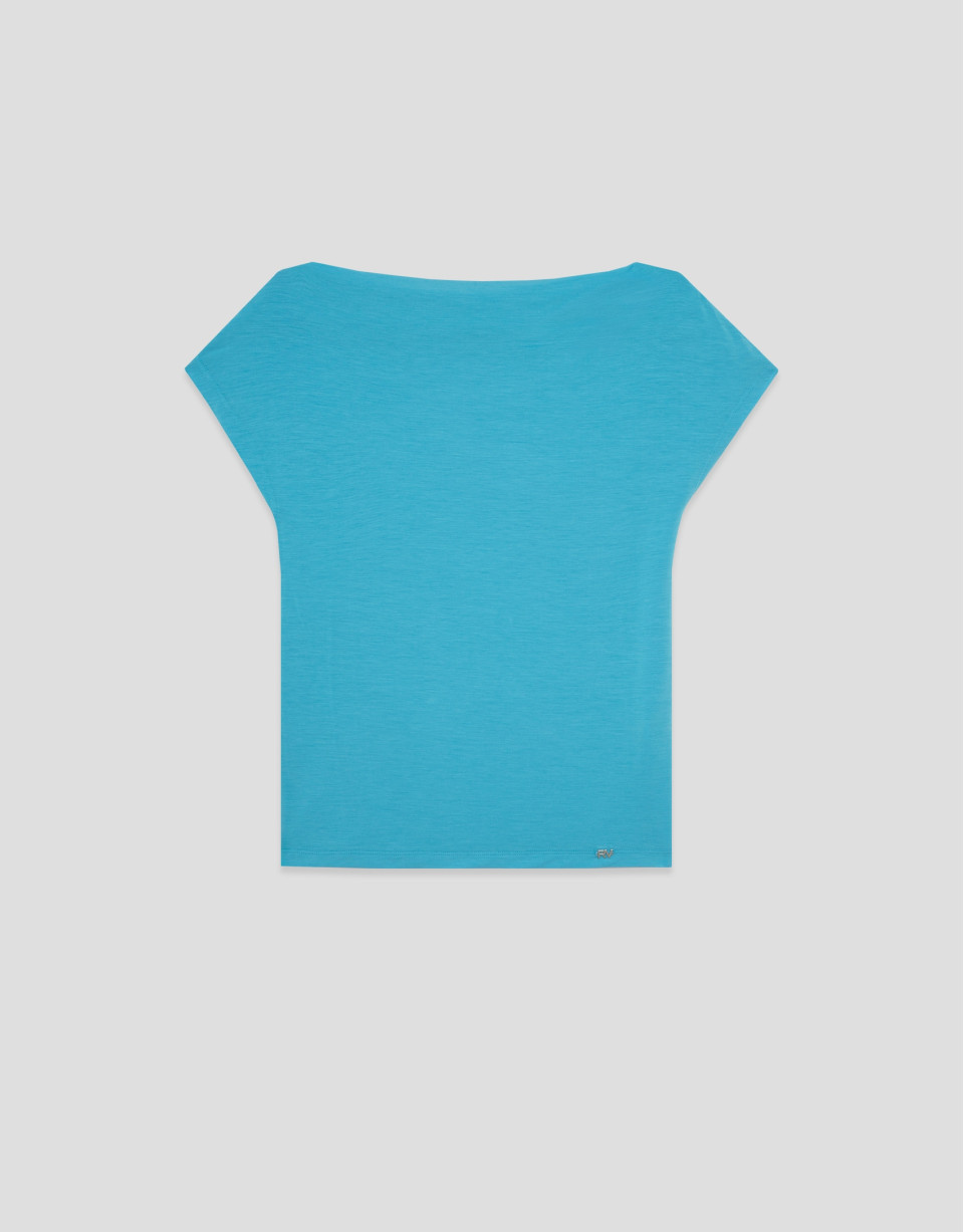 Camiseta escote drapeado azul turquesa - Mujer | Roberto Verino
