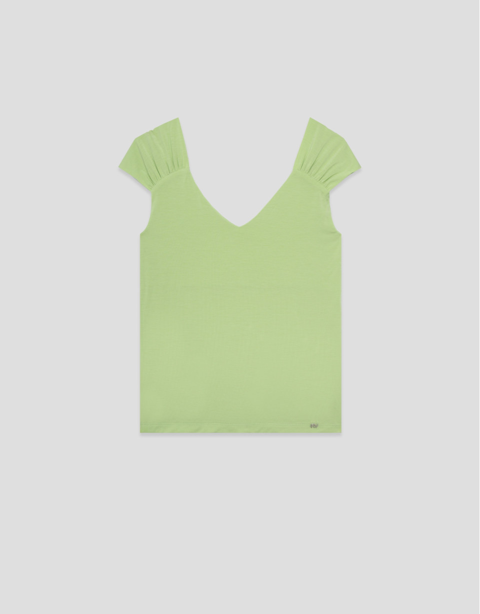 Camiseta hombro fruncido verde - Mujer - PV2026 | Roberto Verino