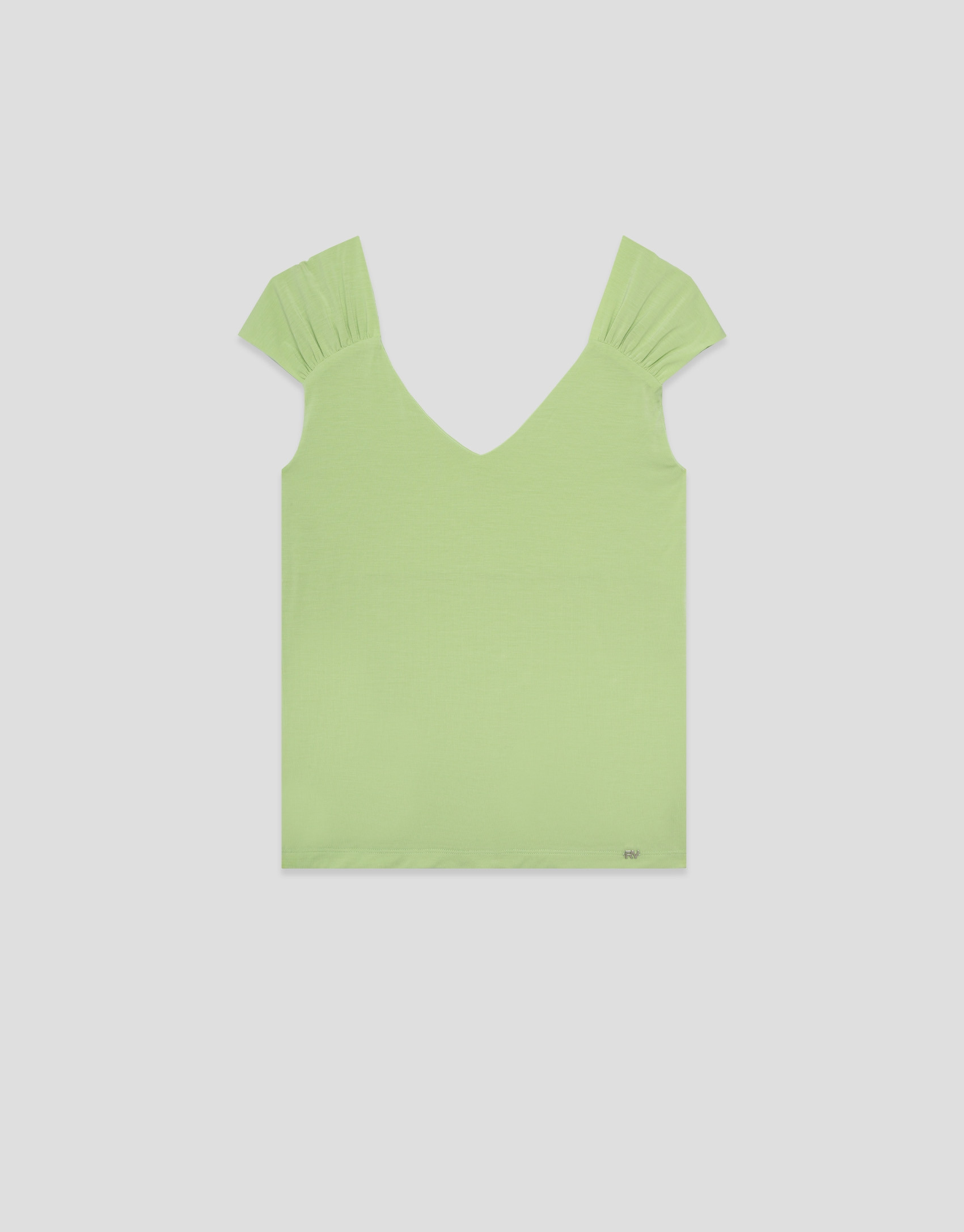 Green t-shirt with gathered shoulder - Woman | Roberto Verino