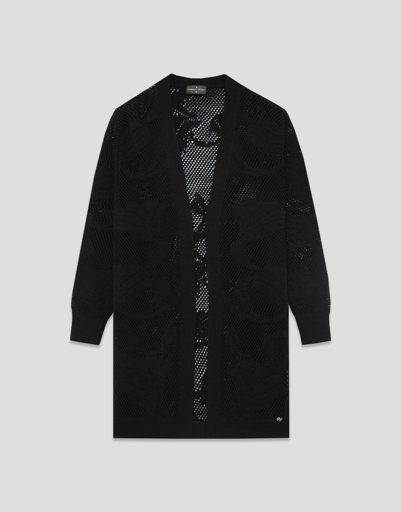 Long black jacket with floral cut-outs - Woman | Roberto Verino