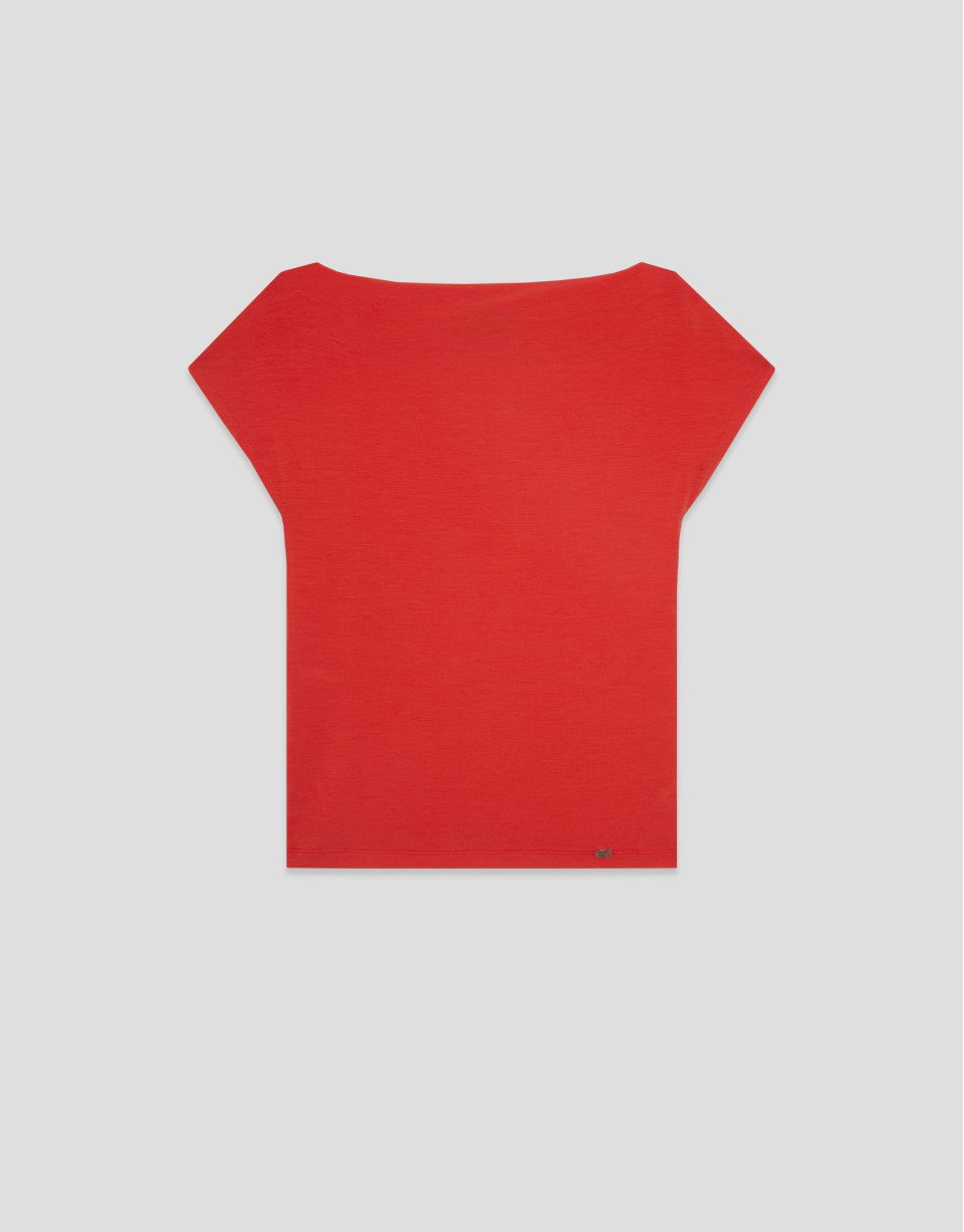 Camiseta escote drapeado roja - Mujer - PV2026 | Roberto Verino