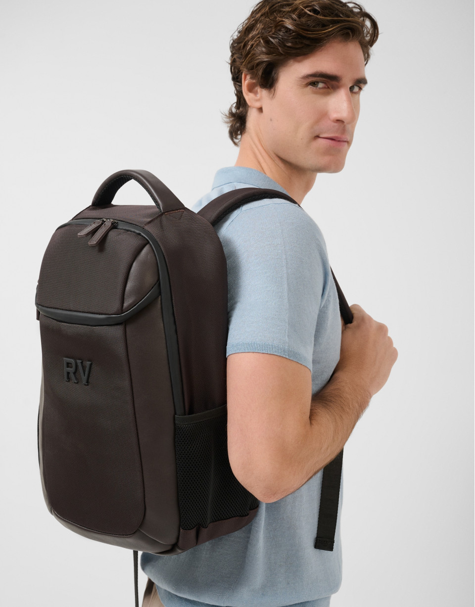 Mochila Mim nailon y piel marrón - Hombre | Roberto Verino