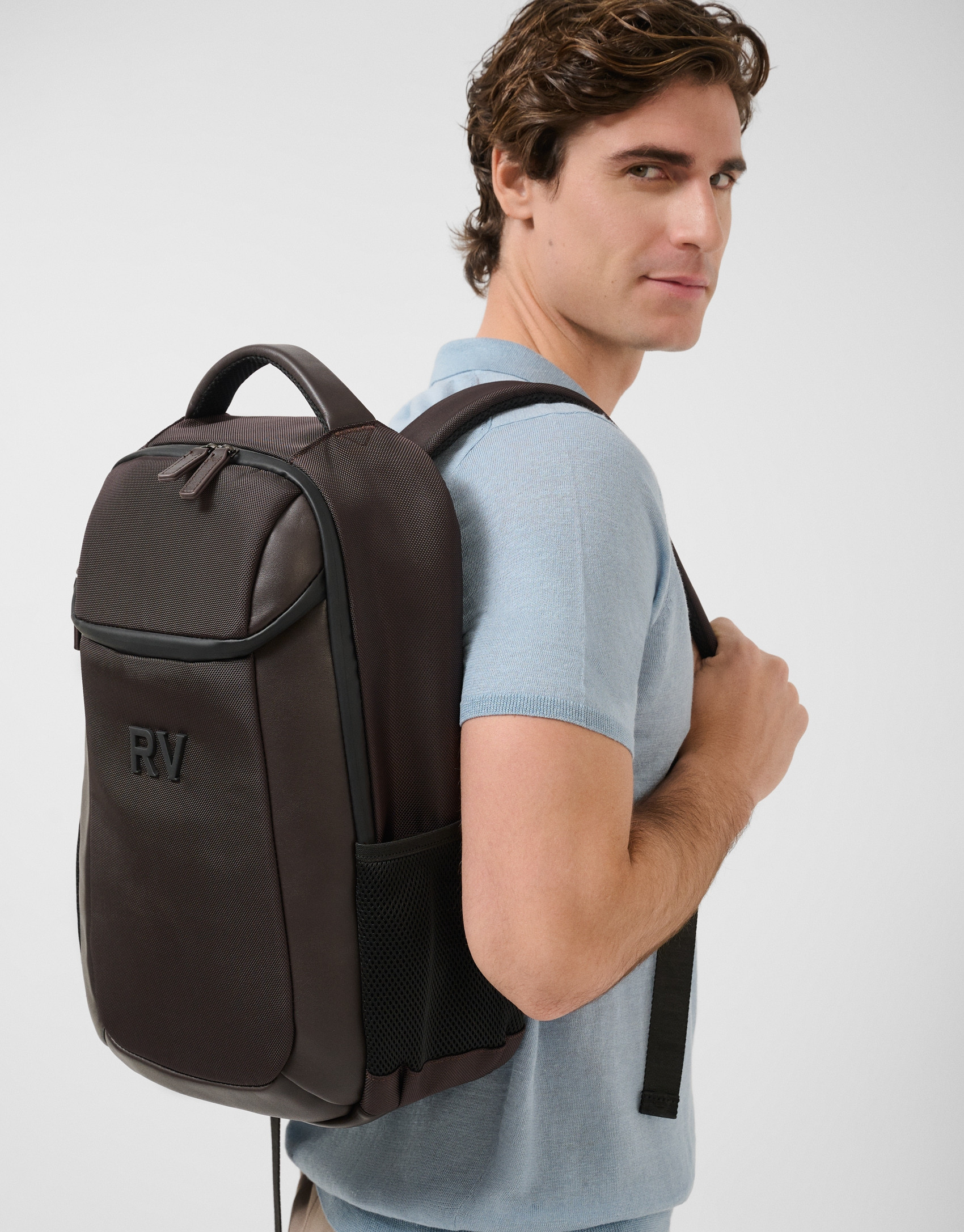 Mochila Mim nailon y piel marrón - Hombre | Roberto Verino