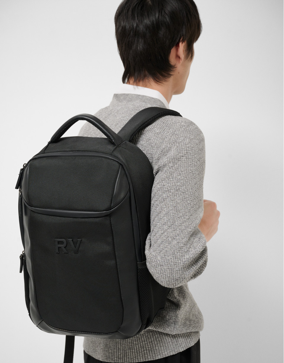 Mim nylon and leather black rucksack - Man | Roberto Verino